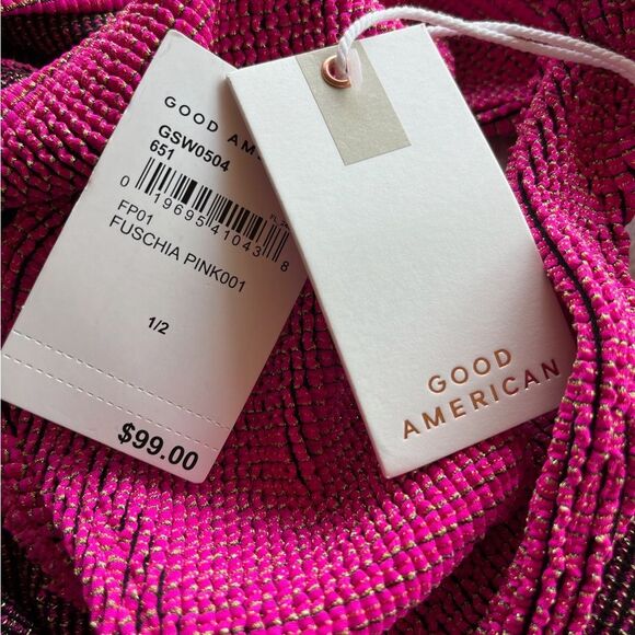 Nwt Good American Always Fits Sculpt Monokini Swimsuit Fuschia Pink Ribbed - Picture 8 of 8